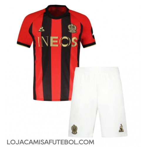 Camisa de Futebol OGC Nice Equipamento Principal Infantil 2024-25 Manga Curta (+ Calças curtas)